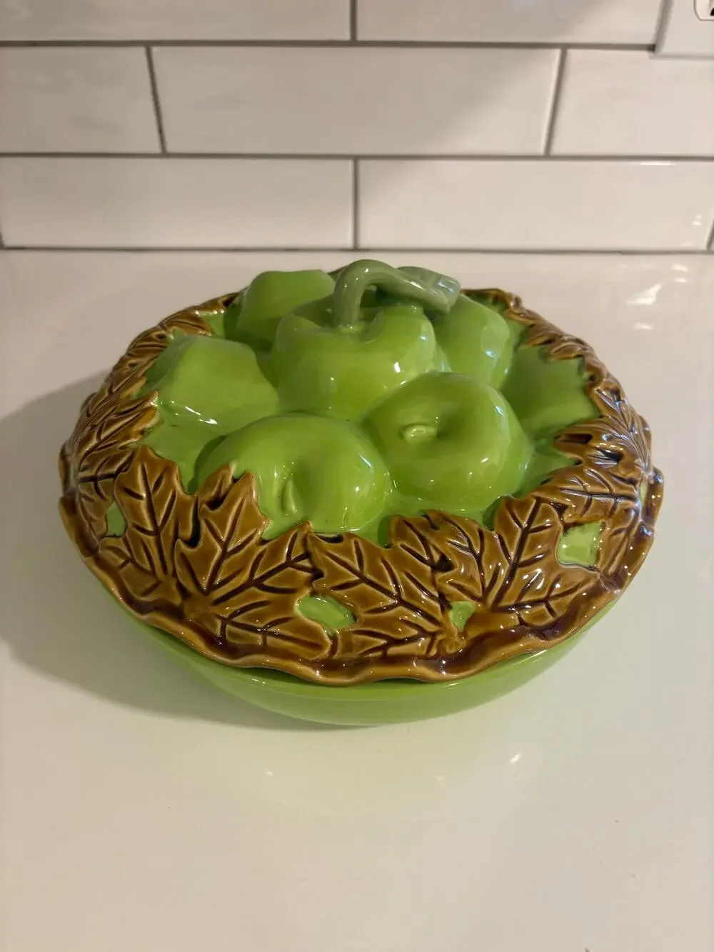 Vintage Ceramic Green Apple Pie Dish
